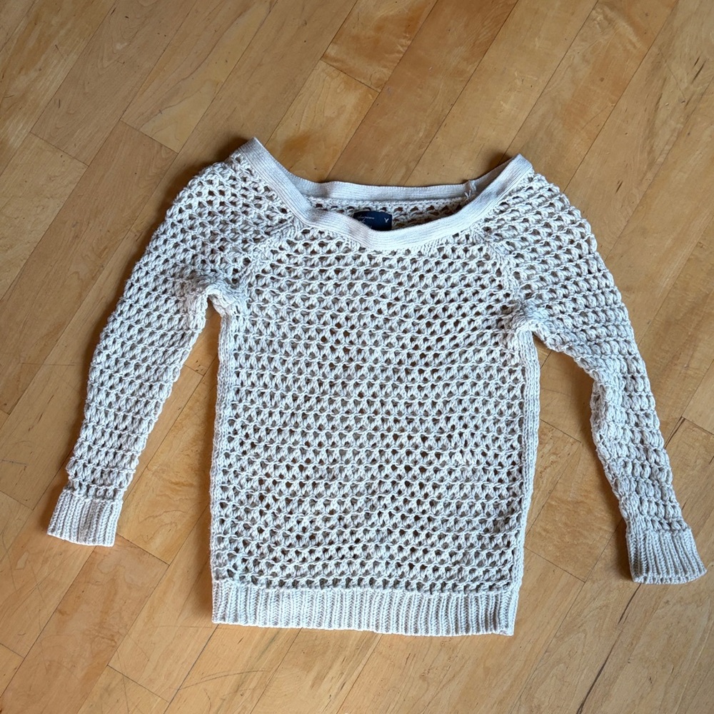 American Eagle Boho Crocheted Open Weave Boho Festival Flirty Hippie Cream SzS